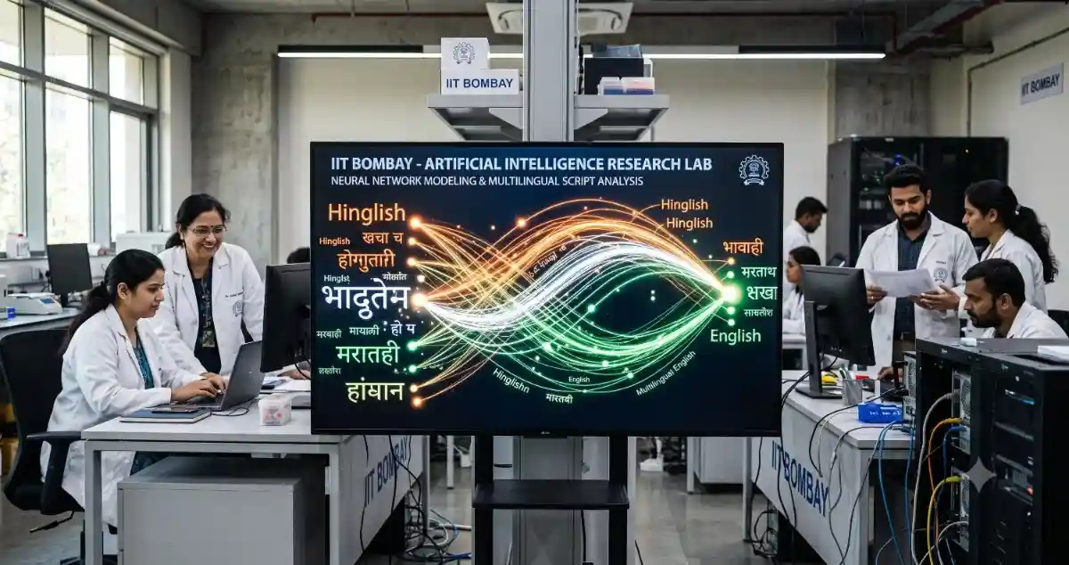 BharatGen AI sovereign multilingual model developed at an Indian AI research lab showing Indic language neural network visuals