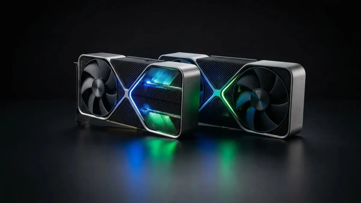 Nvidia RTX 5090 and RTX 4090 graphics cards side by side for a 2026 flagship GPU comparison