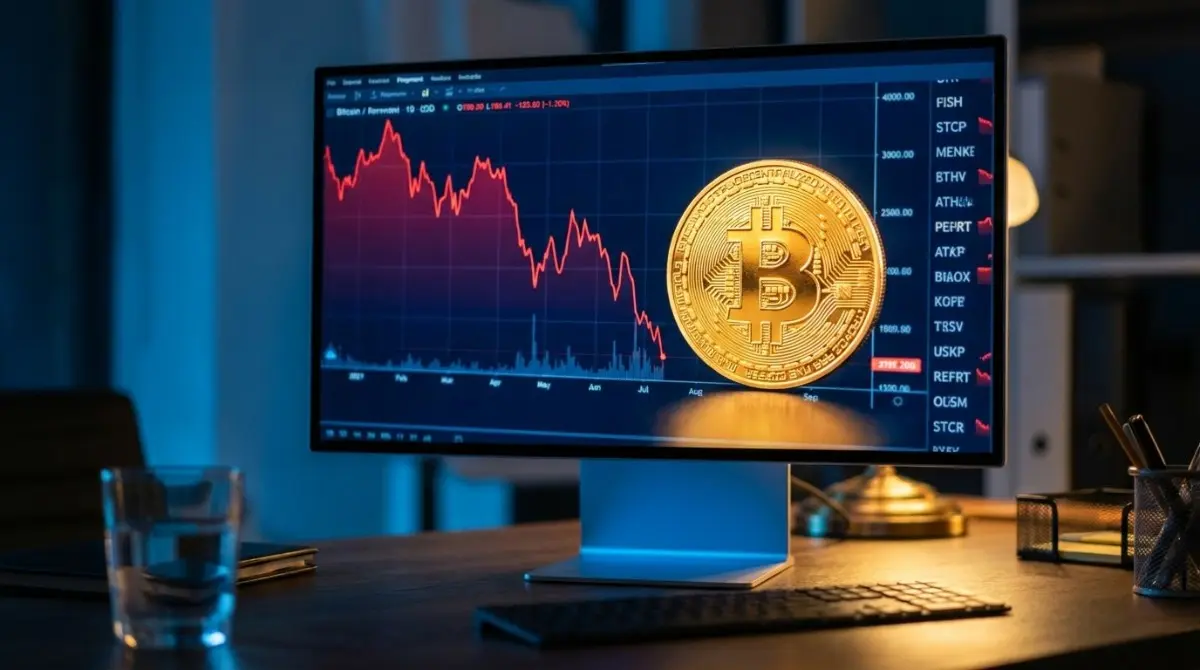 Bitcoin price rally slowing down in 2026 shown by a coin on a cooling market chart
