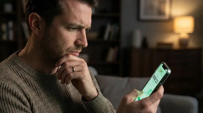 A trader checking the Bitcoin price today during a cautious crypto market phase